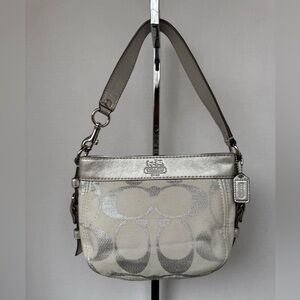 Coach Signature Zoe  Mini Canvas  Hobo Bag Silver/Cream